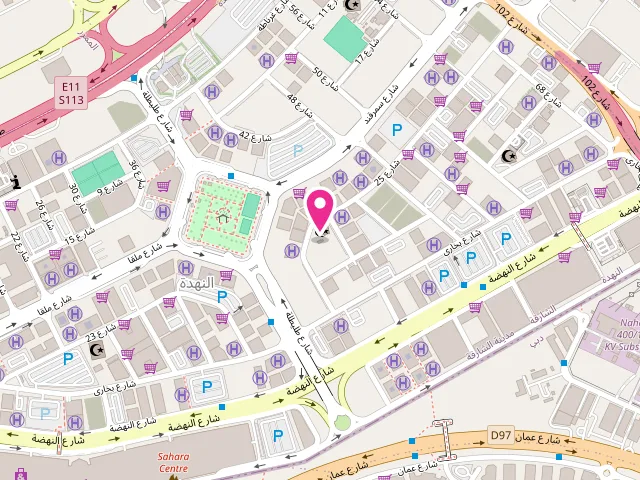 Map showing the location of مغسلة زمن كليوباترا_zaman cleopatra laundry at Al Nahda - Hay Al Nahda - Sharjah - United Arab Emirates