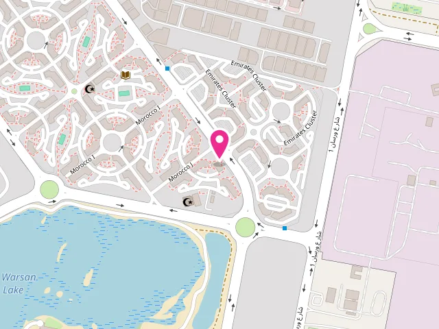 Map showing the location of ZIN Laundry at Shop # 8 - Building J-02 - ورسان الأولى - Morocco Cluster - دبي - United Arab Emirates